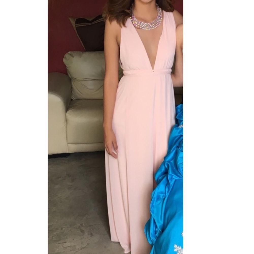 Light Pink deep v formal chiffon dress